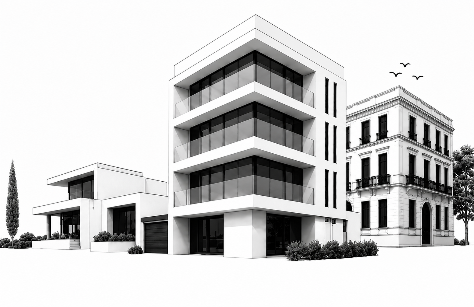 Arquitectura residencial premium alineada con la sección de servicios inmobiliarios